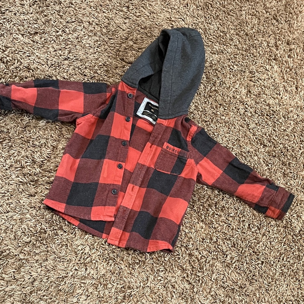 Quiksilver Red and Black Plaid Kids Button Down Shirt